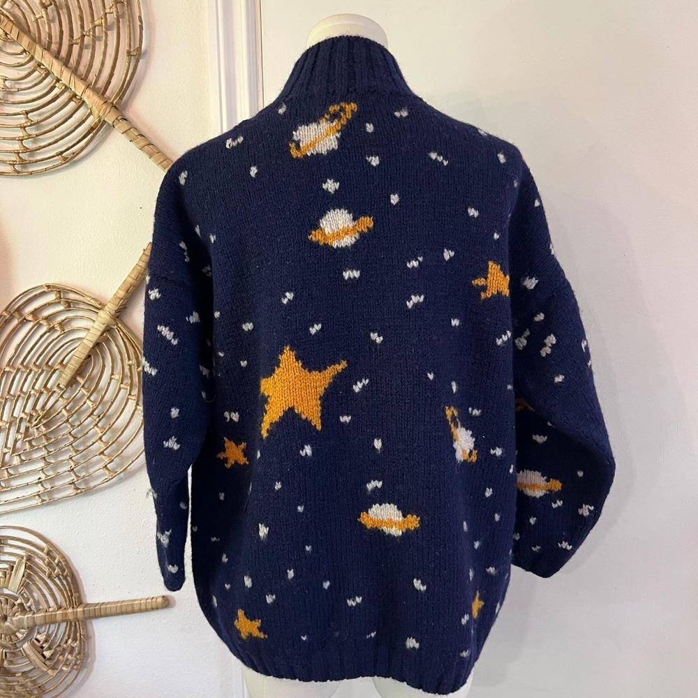 Vintage Apparenza Navy Blue 100% Wool Handknit Moon Star Celestial Sweater M - Picture 4 of 9